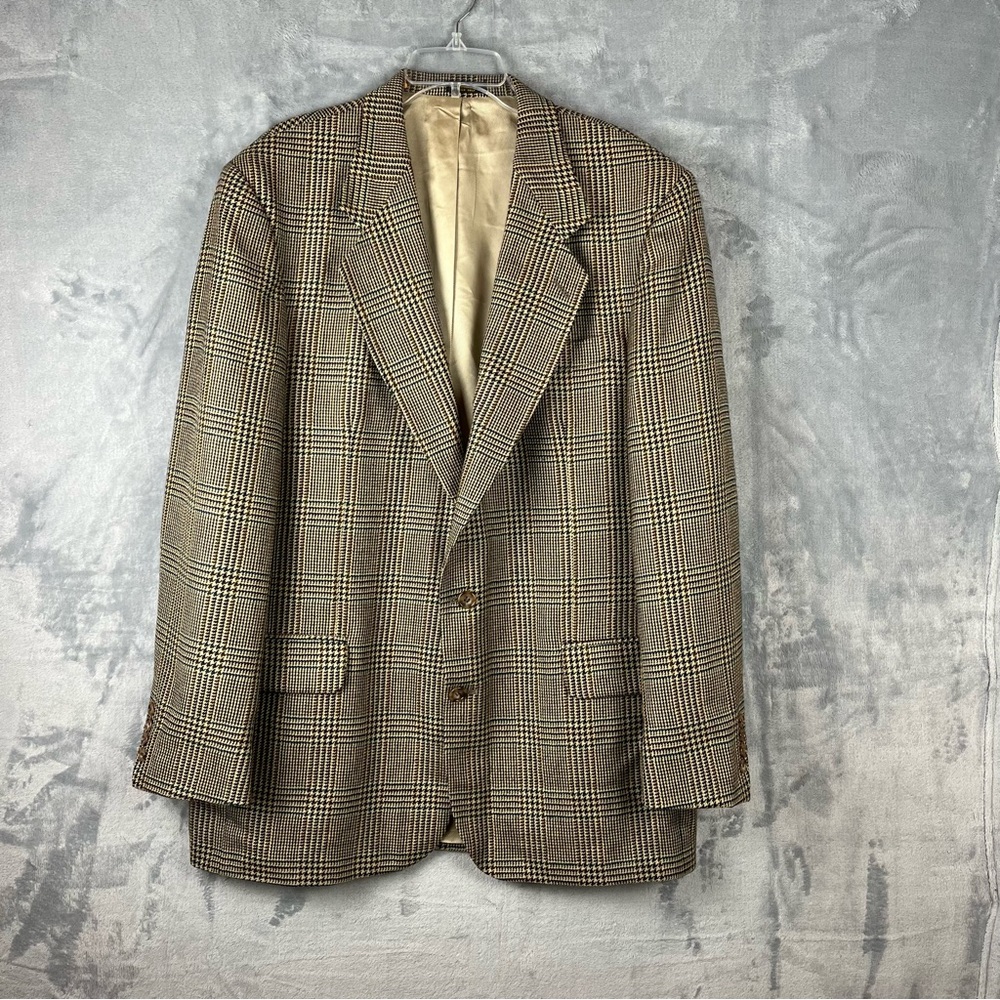 Oscar de la Renta Brown Glen Plaid Blazer Men’s Sz 44L 100% Wool Dark Academia